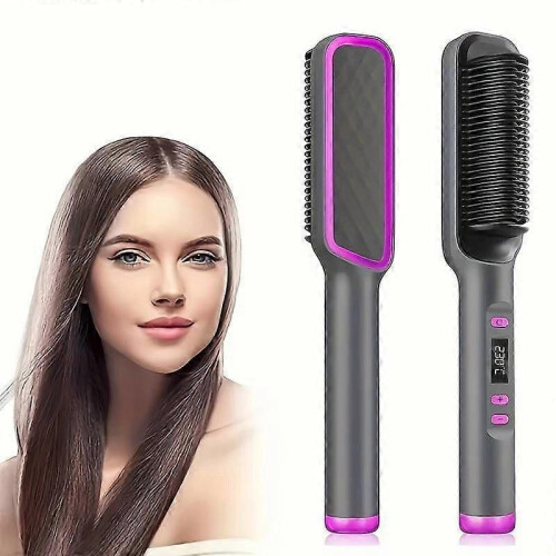 Professional Ionic Straightening Hair Brush, Fast Heating Ceramic Comb with Auto Lock and Folding Function