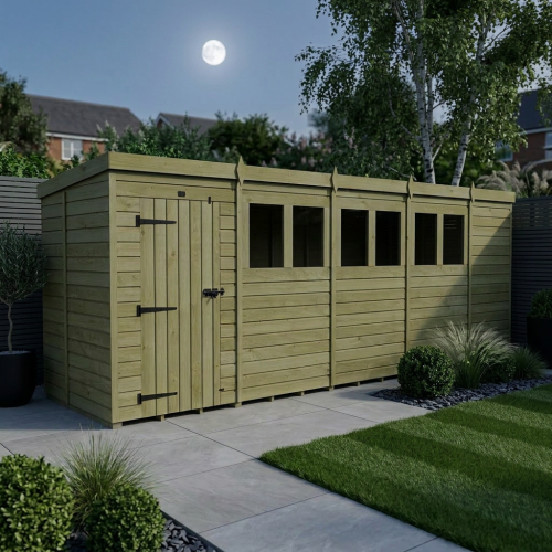 19 x 5 Pent Shed Tanalised (Single Door, With Windows) 2