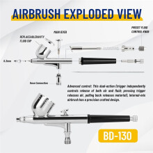 Professional Double Action Airbrush HD-130 Mounted 0.3mm Nozzles and Needles for Cake Decorating, Painting, Tattoo
