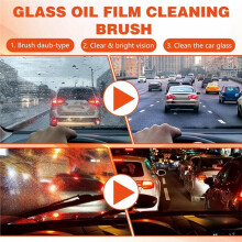 Glass Oil Film Remover for Car, Roll- Glass Compound with Cleaning Board, Anti-Rain Fog Brush 2PCS
