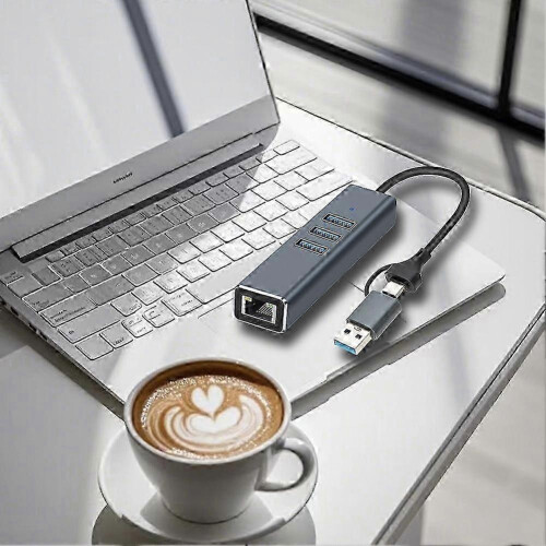 Σταθμός σύνδεσης USB και USB-C Gigabit Ethernet Hub 2 σε 1, προσαρμογέας USB 3.0 σε RJ45 μ 1
