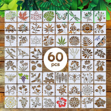 Set van 60 herbruikbare schildersjablonen, 7,6 cm knutselsjablonen met bloem-, plant- en vlinderontwerpen voor doe-het-z