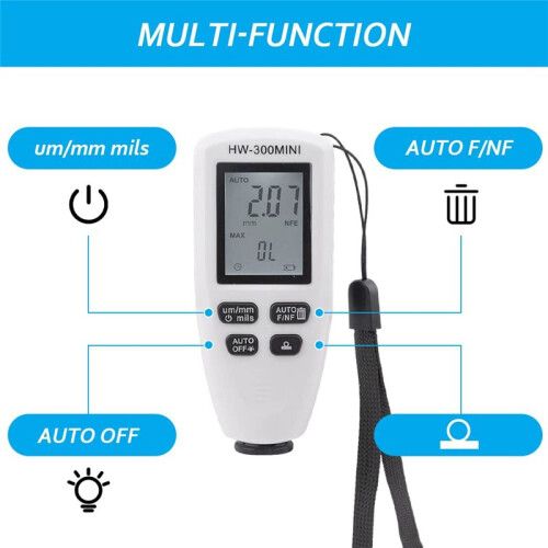 Autolakdiktemeter HW-300MINI Digitale Laagdiktemeter Metaalcoatingbreedtemeting 2