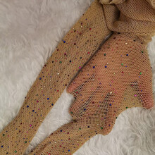(Color Diamond) Women Rhinestone Fishnet Mesh Pantyhose Stockings Hollow Shiny Tights Party Club wear