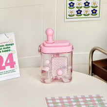 (Pink) Cute Straw Cup For Girls Students Leak-Proof Spill-Resistant Straw System Summer Camp Accessory