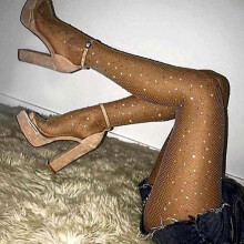 (Black) Women Rhinestone Fishnet Mesh Pantyhose Stockings Hollow Shiny Tights Party Club wear