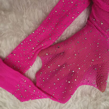 (Rose Red) Women Rhinestone Fishnet Mesh Pantyhose Stockings Hollow Shiny Tights Party Club wear