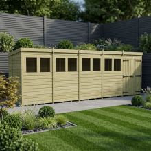 19 x 6 Pent Shed Tanalised (Double Door, With Windows)