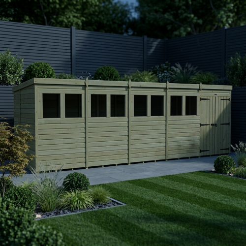 19 x 6 Pent Shed Tanalised (Double Door, With Windows) 2