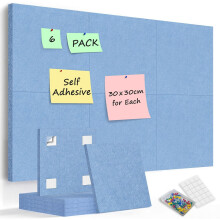 Tablero de Fieltro Autoadhesivo con Chinchetas 6 uds Resistentes 30x30cm Azul — alternativa corcho, organizador notas