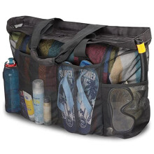 Riesige Strandtasche, Faltbar, mit Reißverschlusstaschen und Netzträgern für Pool, Reisen und Fitnessstudio