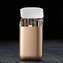 (Gold) Cigarette Case with Lighter USB Rechargeable for Camping Outdoors