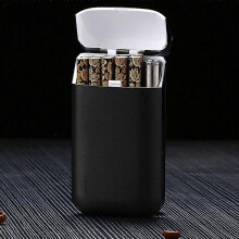 (Black) Cigarette Case with Lighter USB Rechargeable for Camping Outdoors