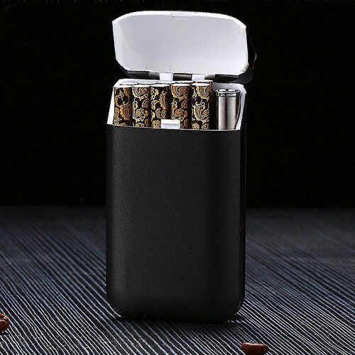 (Black) Cigarette Case with Lighter USB Rechargeable for Camping Outdoors