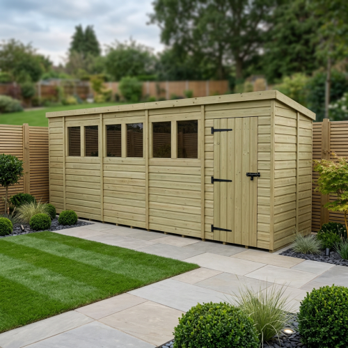 19 x 6 Pent Shed Tanalised (Single Door, With Windows)