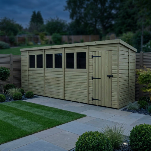 19 x 6 Pent Shed Tanalised (Single Door, With Windows) 2