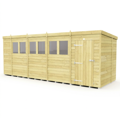 19 x 6 Pent Shed Tanalised (Single Door, With Windows) 1