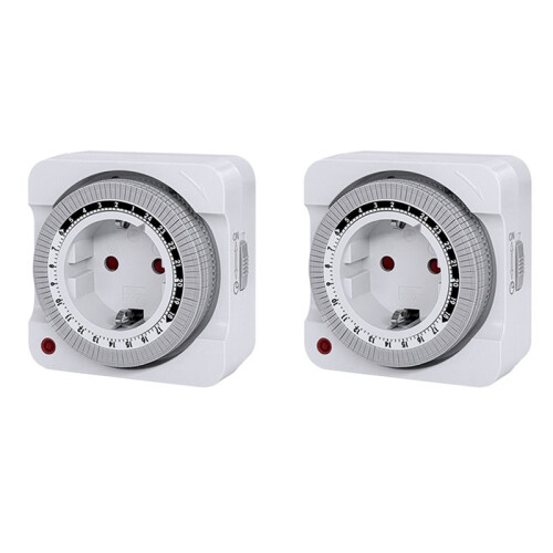 2PCS Mechanical Timer Socket 24H Countdown Auto Power Off Programmable Cycle  Saving Indoor EU Plug