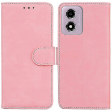 (Pink) For Motorola Moto G04s 4G and E14 4G Leather Phone Cases - Solid Color Wallet Cover Series
