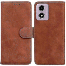 (Brown) For Motorola Moto G04s 4G and E14 4G Leather Phone Cases - Solid Color Wallet Cover Series