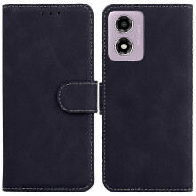 (Black) For Motorola Moto G04s 4G and E14 4G Leather Phone Cases - Solid Color Wallet Cover Series