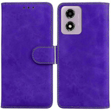 (Purple) For Motorola Moto G04s 4G and E14 4G Leather Phone Cases - Solid Color Wallet Cover Series