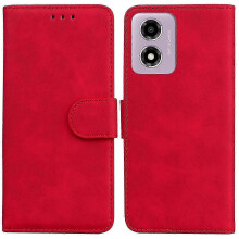 (Red) For Motorola Moto G04s 4G and E14 4G Leather Phone Cases - Solid Color Wallet Cover Series