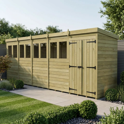 20 x 4 Pent Shed Tanalised (Double Door, With Windows)