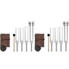 8x Ensemble de Diapasons - 128 Hz, 432 Hz, 512 Hz, 528 Hz - Outils de Fréquence Lestés et Non Lestés avec Activateur, Maillet et Pochette Végane