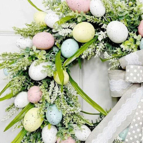 (E) Artificial Easter Wreath with Easter Eggs & Colorful Berries for Decoration 1