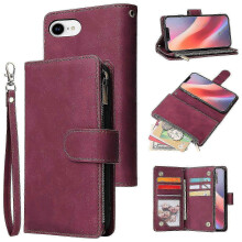 (Wine Red, Multicolor) iPhone 16e Case with Zipper Wallet, Multiple Card Slots & Leather Phone Cover Series - Compatible With Apple iPhone