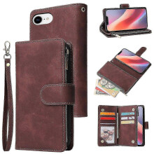 (Coffee, Multicolor) iPhone 16e Case with Zipper Wallet, Multiple Card Slots & Leather Phone Cover Series - Compatible With Apple iPhone