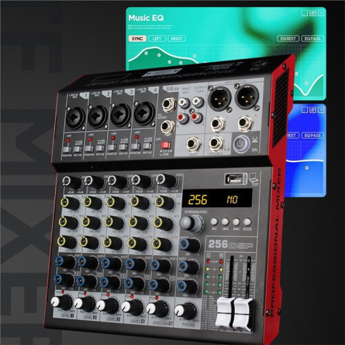 -6 Professional Mixing Console 6-Channel with DSP Reverb Effects  & USB Playback/Recording Stage Performance 1