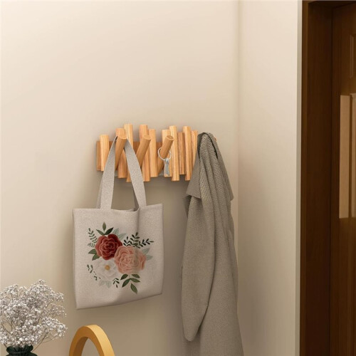 Folding Wall Coat Rack - Entryway Hooks Foldable - Wooden Coat Rack Wall Mount-Modern Wall Mounted Coats Rack 1