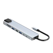 (Silver) 8-in-1 USB C Hub with HDMI, Ethernet, PD 4K