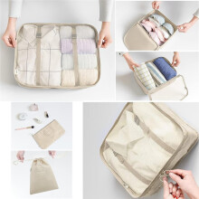 Juego de 7 Piezas de Bolsas de Almacenamiento de Viaje Portátil para una Clasificación Eficiente de Ropa Color Crema