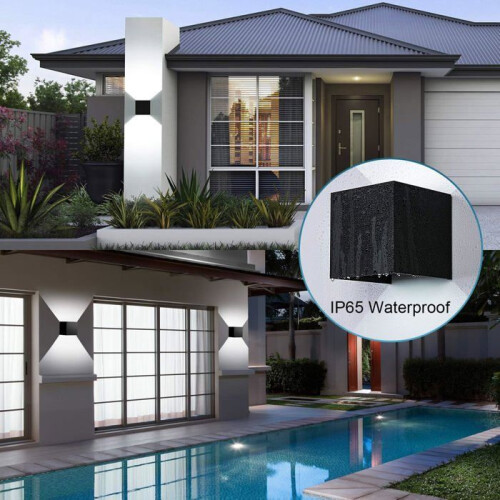 12W LED Indoor Wall Light, 2 Pack, IP65 Waterproof Outdoor Wall Light, Adjustable Beam Angle, 6000K Cool White (Black) 1