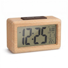 Sveglia elettronica in legno di faggio: multifunzione, con display chiaro e design semplice.
