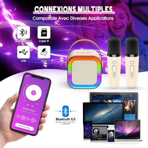 Παιδικό Καραόκε - 2 Ασύρματα Μικρόφωνα - Bluetooth 5.3 - Φώτα Ντίσκο - Επαναφορτιζό 1
