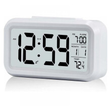 Sveglia digitale Nosheir bianca a batteria - Ampio display a LED, temperatura/calendario, silenziosa