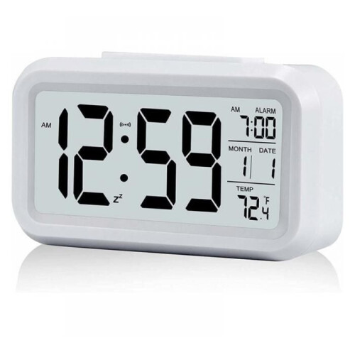 Nosheir witte digitale wekker op batterijen - groot LED-display, temperatuur/kalender, stil