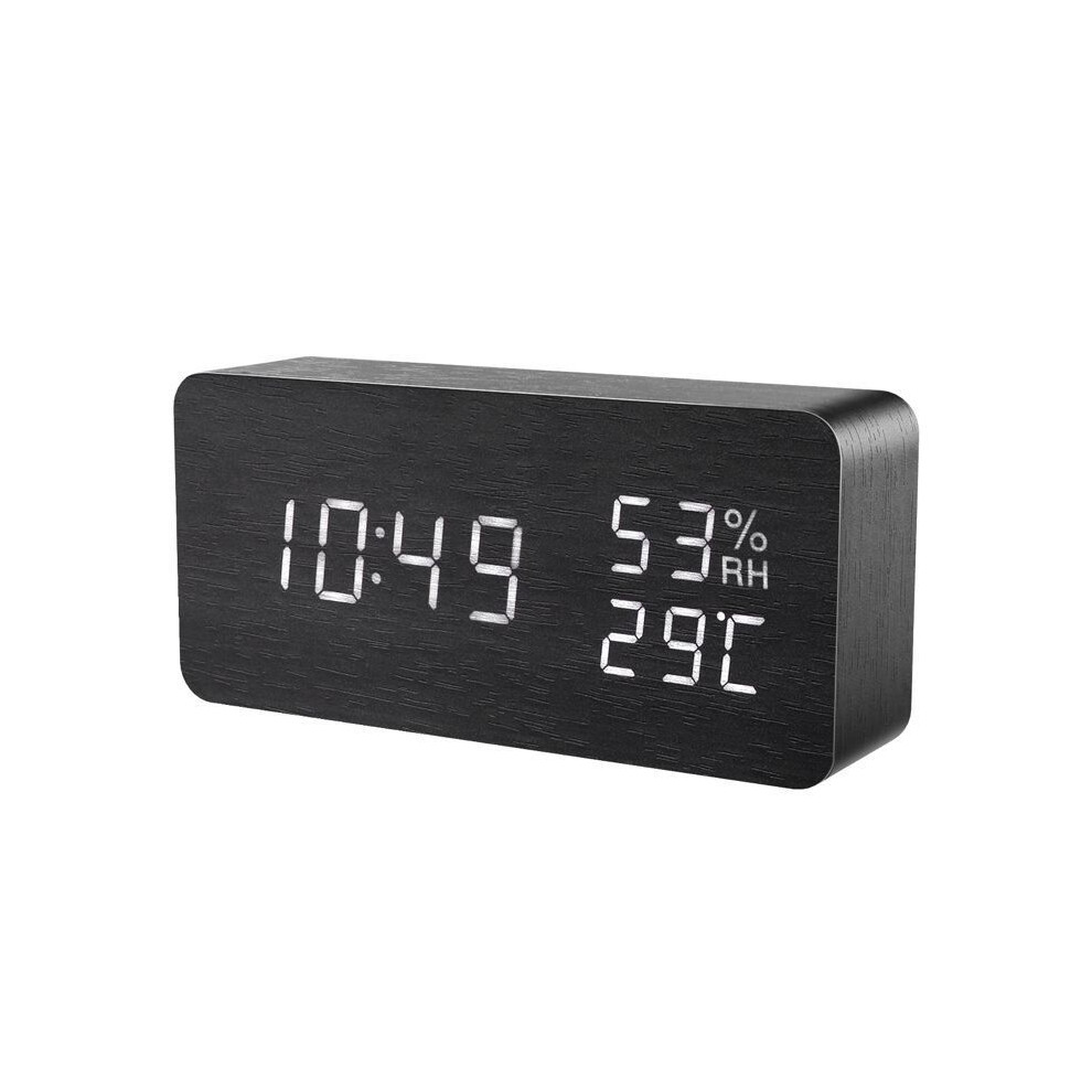 Digital Alarm Clock, LED Alarm Clock with Adjustable Brightness, Temperature and Humidity Display