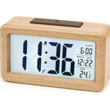 Sveglia digitale, sveglia in legno a batteria con ampio schermo LCD, orologio digitale con retroilluminazione, data, temperatura, tappo