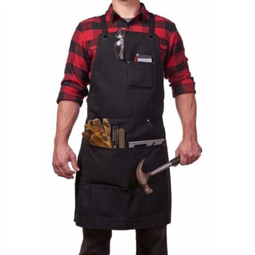 Work apron - Men's tool apron - Durable canvas - Adjustable cross straps - Multifunctional pockets