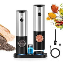 Molinillo eléctrico de pimienta con base de carga doble, molinillo automático de sal y pimienta, juego de dos piezas