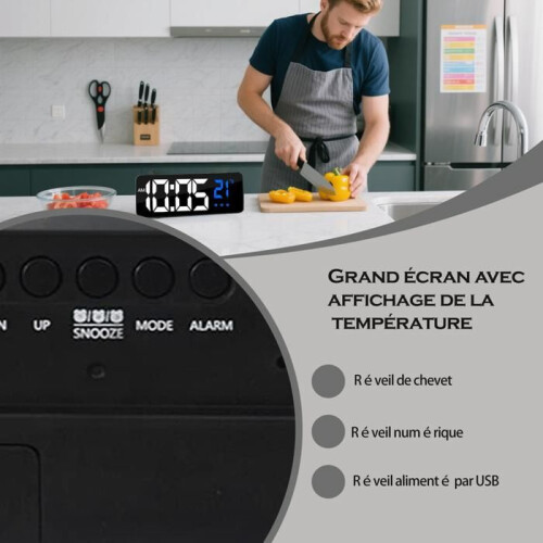 Digitaler Wecker, großes Display mit Temperaturanzeige, Nachttischuhr 2