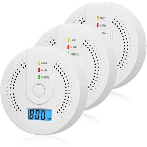 Σετ 3 ανιχνευτών μονοξειδίου του άνθρακα με οθόνη LCD για σπίτι ή εστιατόριο
