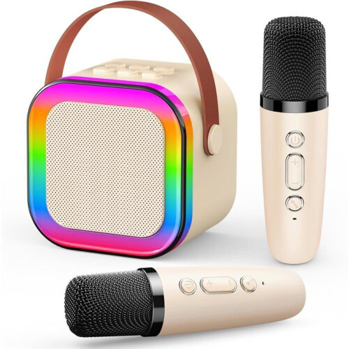 Παιδικό Καραόκε - 2 Ασύρματα Μικρόφωνα - Bluetooth 5.3 - Φώτα Ντίσκο - Επαναφορτιζό
