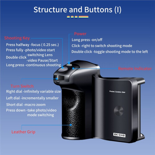 H8 Stepless Zoom for  Android Phone Selfie Handle Grip,  Remote Control, Anti-Shake Photograph Handle 2