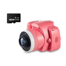 Caméra pour Enfants avec Projecteur, Grand Écran 1080p, Enregistrement Vidéo, Trépied et Carte 64 Go, Jouet pour Enfants, Rose